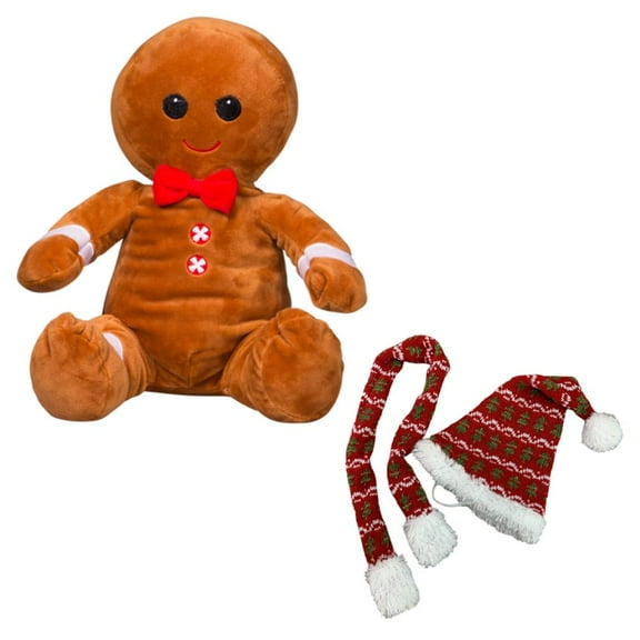 Snap The Gingerbread Man 16 Inch Plush with Festive Knit Hat & Scarf Combo, Holiday Decoration, Soft & Cozy