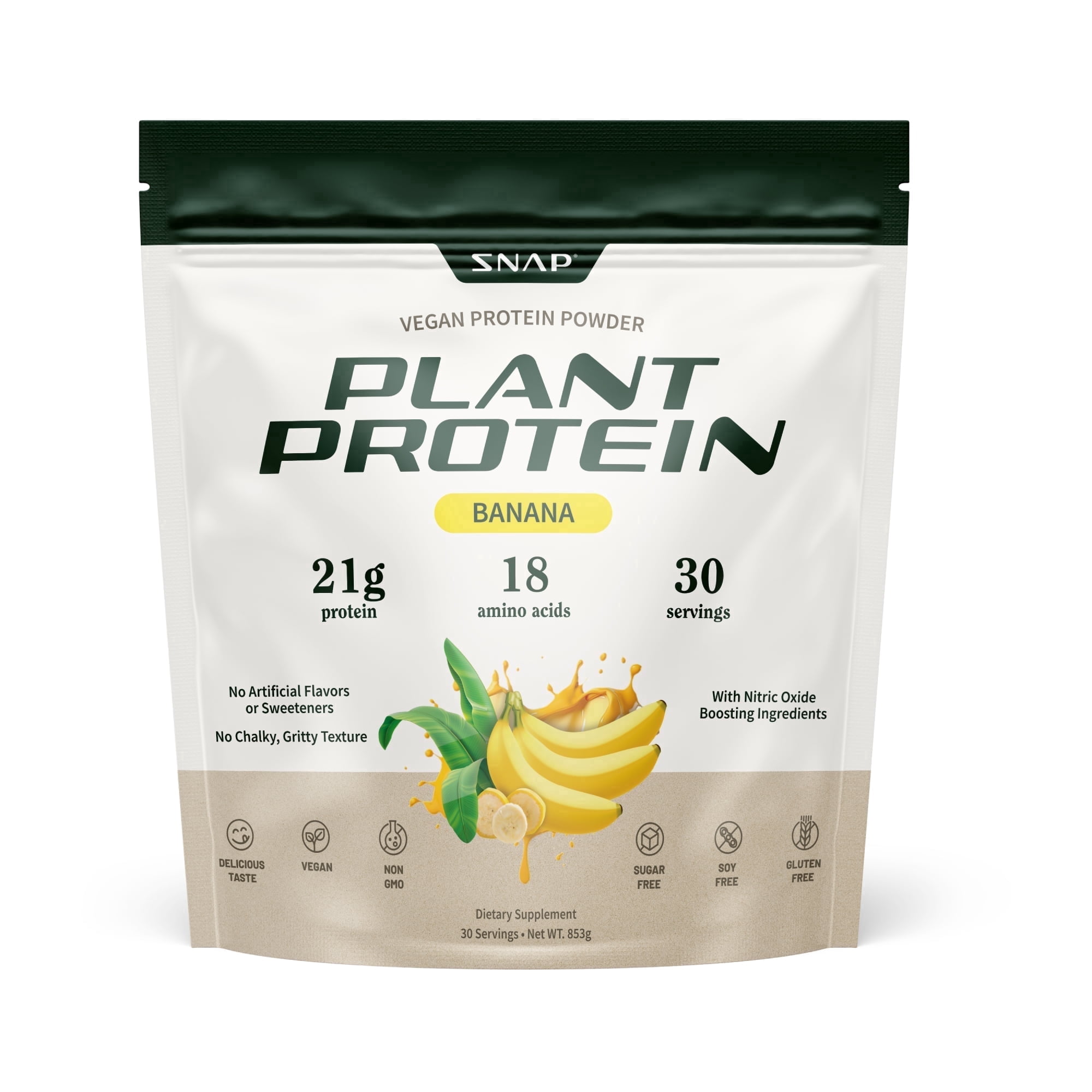 Snap Supplements Vegan Protein Powder, Plant-Based, Banana Flavor, 30 Servings