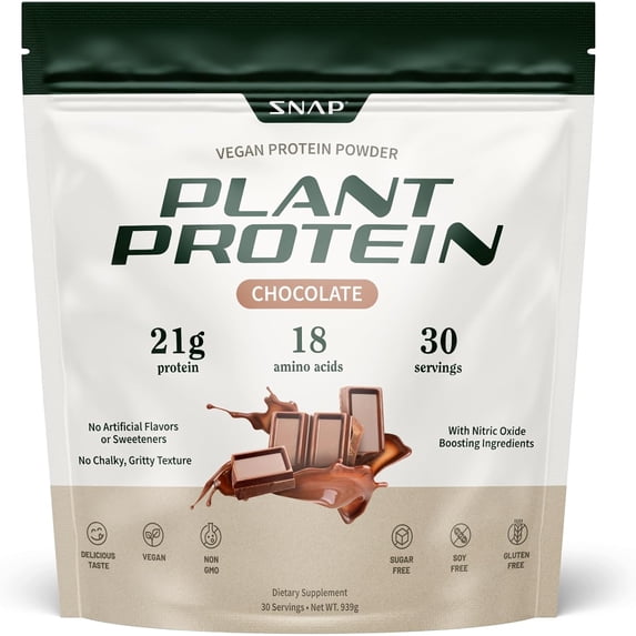Snap Vegan 21g Protein Powder, Plant Based, Chocolate 30 Servings