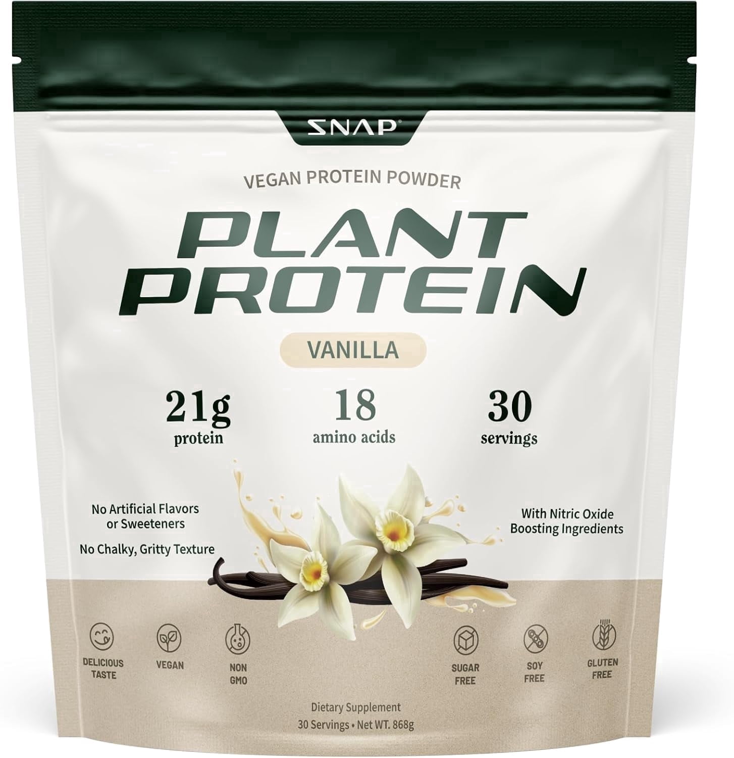 Snap Vegan 21g Protein Powder, Plant Based, Vanilla 30 Servings
