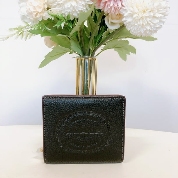 Coach Women's Pebbled Leather Snap Wallet with Coach Heritage (Black)