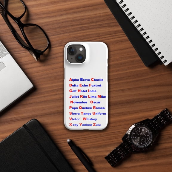 Snap case for iPhone® NATO Phonetic alphabet (iPhone 15)