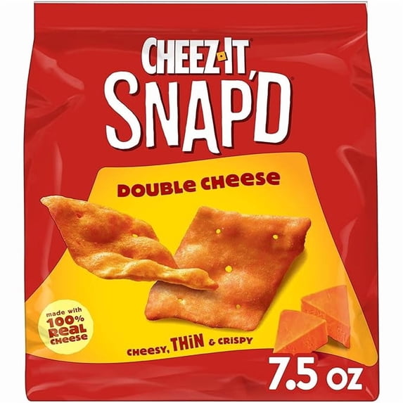 Snap'd Cheese Cracker Chips, Thin Crisps, Lunch Snacks, Double Cheese, 7.5oz Bag (1 Bag)