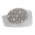 thumbnail image 1 of Snap on Bonded Leather Belt with Rhinestone Oval Flower Buckle, 1 of 2