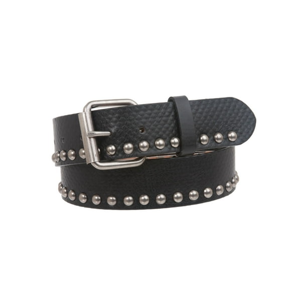 Snap on Snake Print Metal Circle Studded Leather Belt