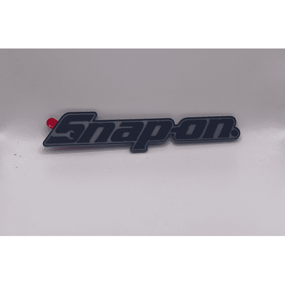 Snap-on Tools 8" Long Matte Black Raised Emblem for Tool Box with Grey Background New Stylish Design Enhances Toolbox Aesthetics