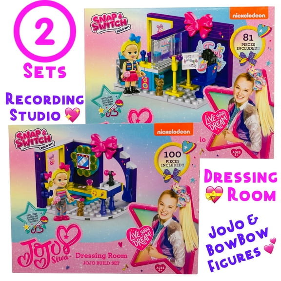 Snap & switch JoJo Siwa (2 Sets Bundle) Dressing room Set and Recording Studio set - Includes Jojo and Bowbow figures