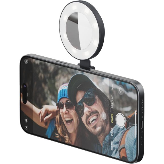 SnapPocket Light - LED Selfie Light with Four Brightness Settings and Built in Battery - Magnetic Mount Snaps on to Any Phone - Flippable Design (Midnight)