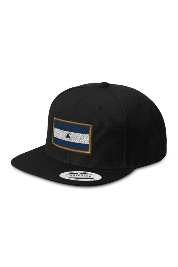Snapback Baseball Hat Nicaragua Embroidery Country Name Acrylic Cap Snaps - Black, Design Only