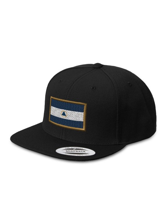 Snapback Baseball Hat Nicaragua Embroidery Country Name Acrylic Cap Snaps - Black, Design Only