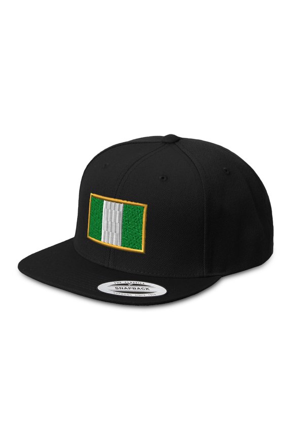 Snapback Baseball Hat Nigeria Embroidery Country Name Acrylic Cap Snaps - Black, Design Only