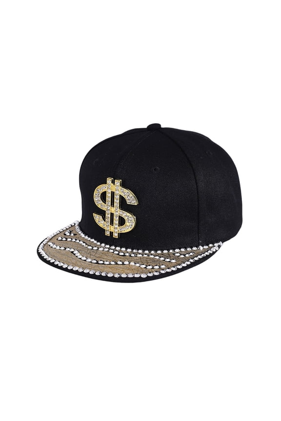 Snapback Cap Men's Hip-hop Flat top Brimmed hat, Trendy Retro Flat Brim hat Dollar Sign hat, Adjustable Wide Brim Hip-hop Beanies Hats Soft Lightweight for Beach Sports Travel, Black