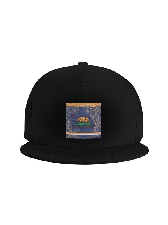 Snapback Hat Bear California Flag Flat Brim Adjustable Baseball Cap for Men Women Trucker Hat Black