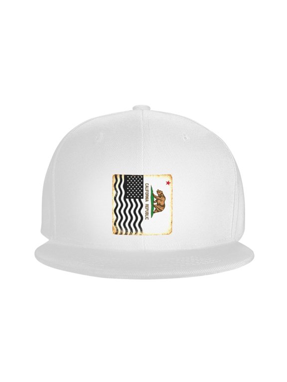 Snapback Hat California America Flags Adjustable Flat Bill Brim Hat for Men Women Casual Wear Black