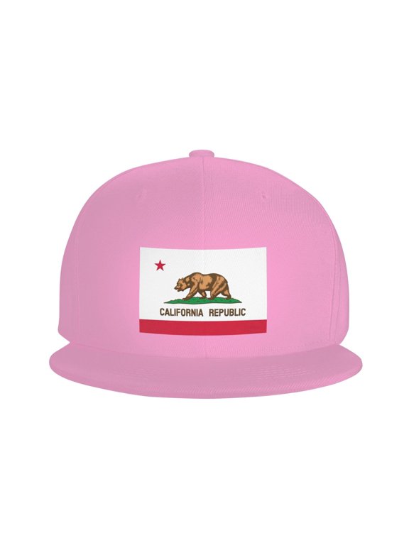 Snapback Hat California Flag Adjustable Flat Bill Brim Hat for Men Women Casual Wear Pink