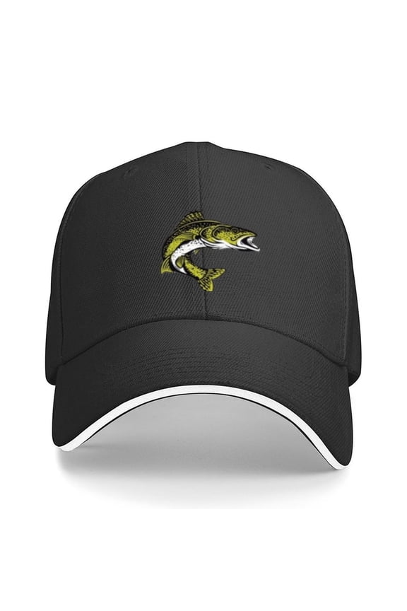 Snapback Hat Cap Bass Trout Walleye Print Baseball Cap Adjustable Strap for Running Workouts and Outdoor Activities All Seasons,Made In USA,Adult One Size Fits All