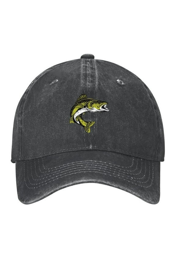 Snapback Hat Cap Bass Trout Walleye Print Vintage Wash Dad Hat Adjustable Curved Brim Baseball Cap,Made In USA,Casual Outdoor Sports Fishing Cap for Men and Women