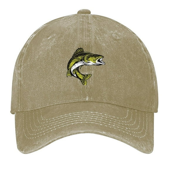 Snapback Hat Cap Bass Trout Walleye Print Vintage Wash Dad Hat Adjustable Curved Brim Baseball Cap,Made In USA,Casual Outdoor Sports Fishing Cap for Men and Women
