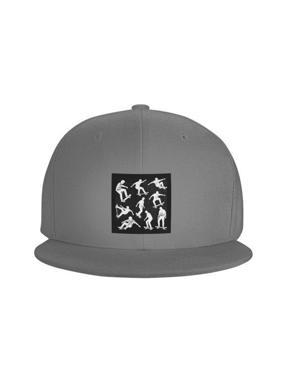 Snapback Hat Cool Parkour Sports Extreme Adjustable Flat Bill Brim Hat for Men Women Casual Wear Gray