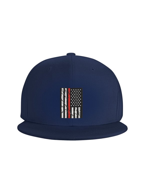 Snapback Hat Firefighter Firefighting Flag Adjustable Flat Bill Brim Hat for Men Women Casual Wear Navy Blue