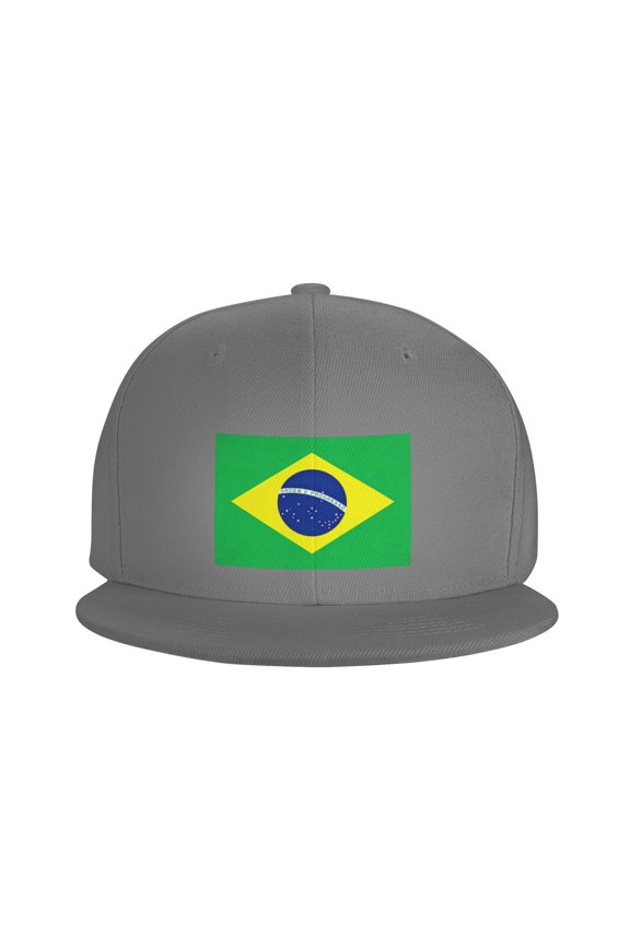 Snapback Hat Flag Of Brazil Adjustable Flat Bill Brim Hat for Men Women Casual Wear Gray