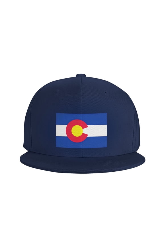 Snapback Hat Flag Of Colorado Adjustable Flat Bill Brim Hat for Men Women Casual Wear Navy Blue