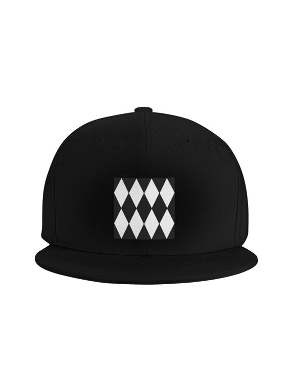 Snapback Hat Harlequin Pattern Adjustable Flat Bill Brim Hat for Men Women Casual Wear Black