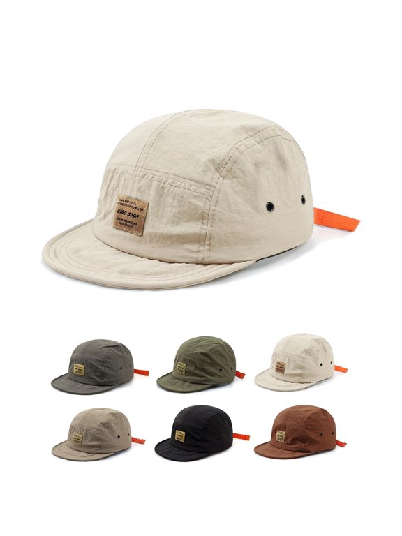 Snapback Hat Japanese Streetwear 5 Panel Flat Brim Cap Nylon Spandex Quick Dry Unisex 6 Colors Beige White by Hontri