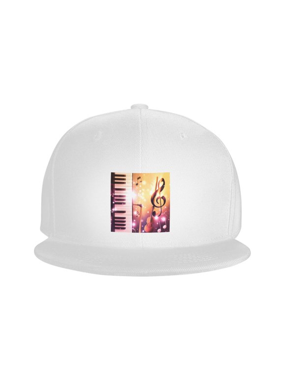 Snapback Hat Music Note Piano Pattern Flat Brim Adjustable Baseball Cap for Men Women Trucker Hat Black