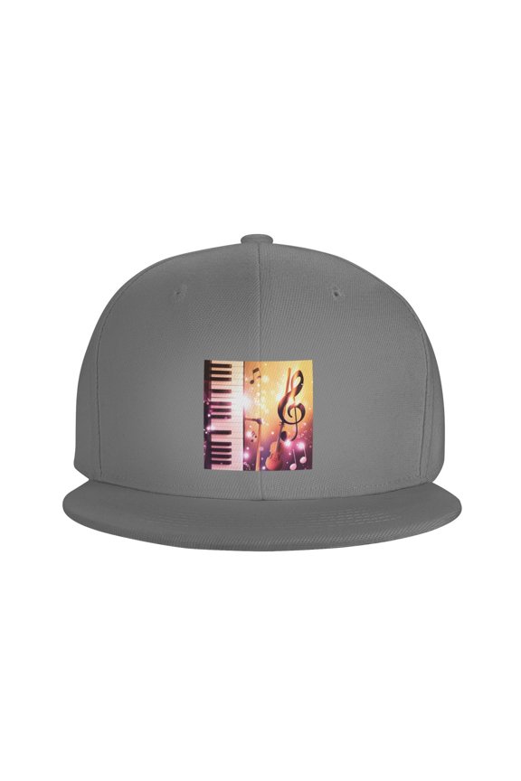 Snapback Hat Music Note Piano Pattern Flat Brim Adjustable Baseball Cap for Men Women Trucker Hat Gray