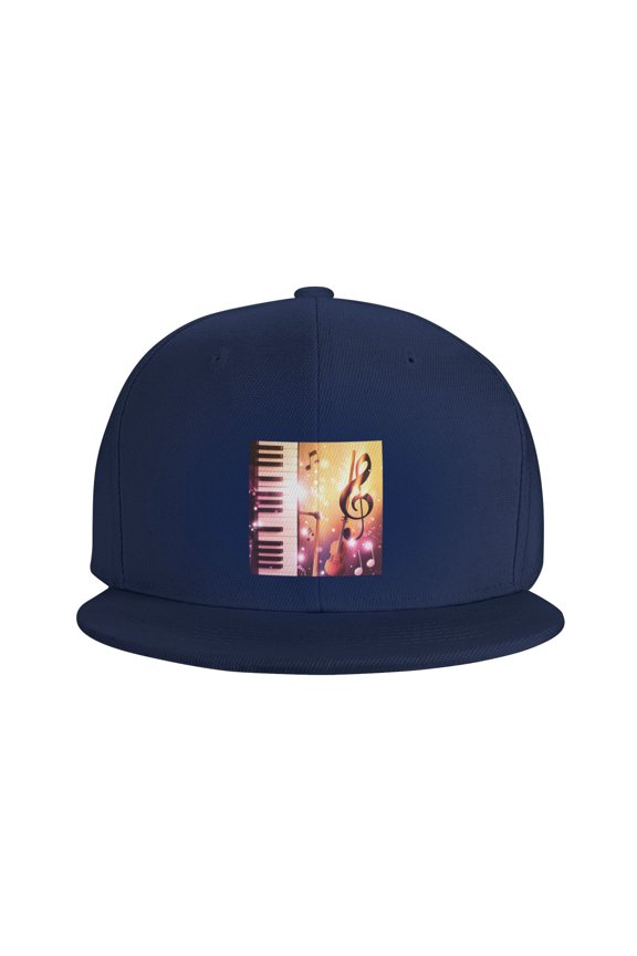 Snapback Hat Music Note Piano Pattern Flat Brim Adjustable Baseball Cap for Men Women Trucker Hat Navy Blue