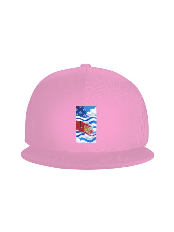 Snapback Hat Postal Worker Us Flag Adjustable Flat Bill Brim Hat for Men Women Casual Wear Pink