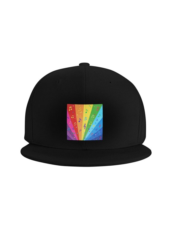 Snapback Hat Rainbow Colorful Music Notes Flat Brim Adjustable Baseball Cap for Men Women Trucker Hat Black