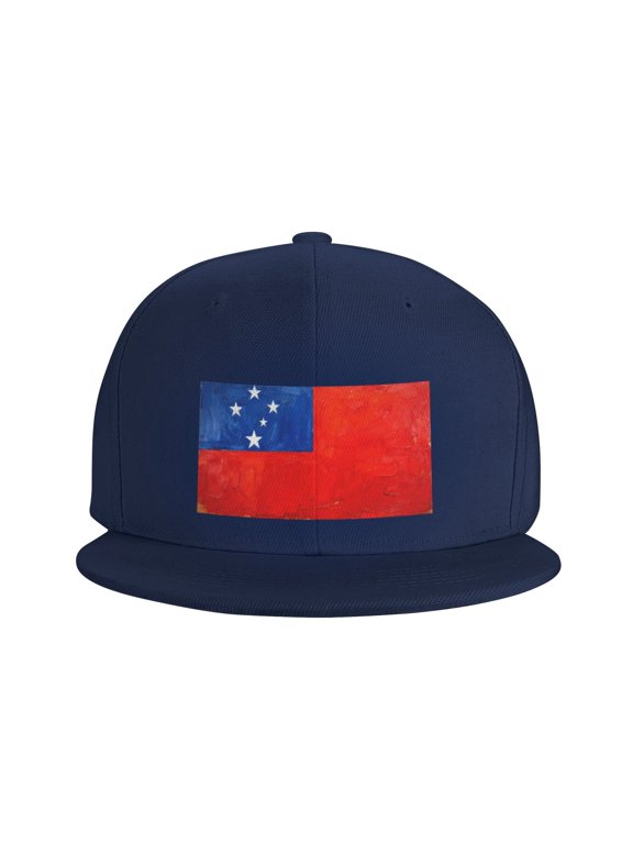 Snapback Hat Samoan Flag Adjustable Flat Bill Brim Hat for Men Women Casual Wear Navy Blue