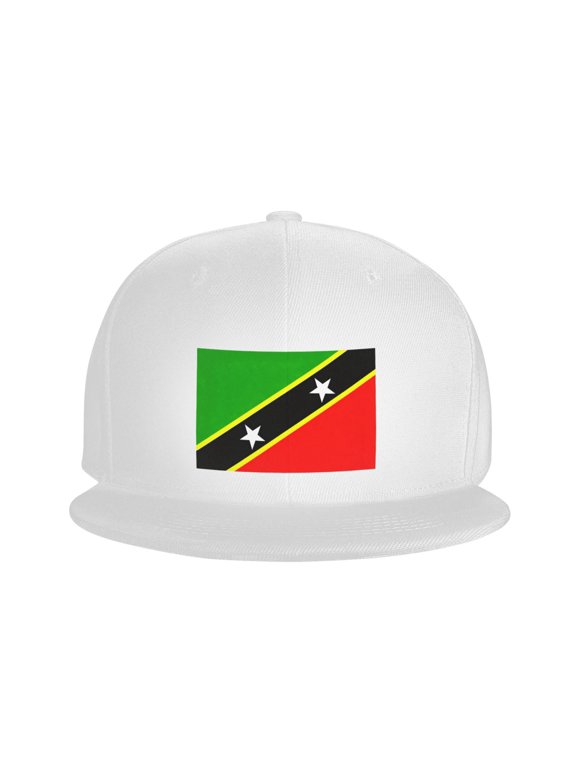 Snapback Hat St Kitts And Nevis Large Flag Adjustable Flat Bill Brim Hat for Men Women Casual Wear Black