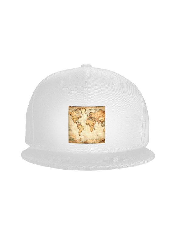 Snapback Hat Vintage Style World Map Flat Brim Adjustable Baseball Cap for Men Women Trucker Hat Black