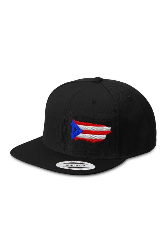 Snapback Hat for Men Flat Bill Left Side Panel Hats Puerto Rico Map Flag Embroidery Embroidered Flat Bill Hat Acrylic Black Design Only