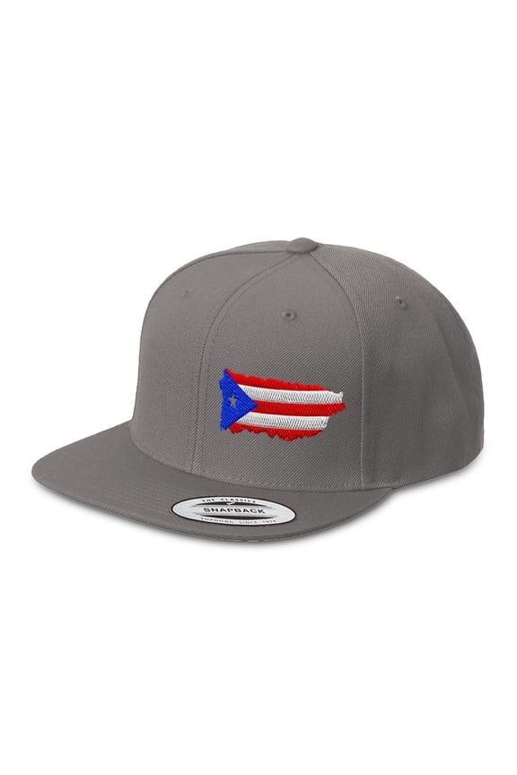 Snapback Hat for Men Flat Bill Left Side Panel Hats Puerto Rico Map Flag Embroidery Embroidered Flat Bill Hat Acrylic Dark Grey Design Only