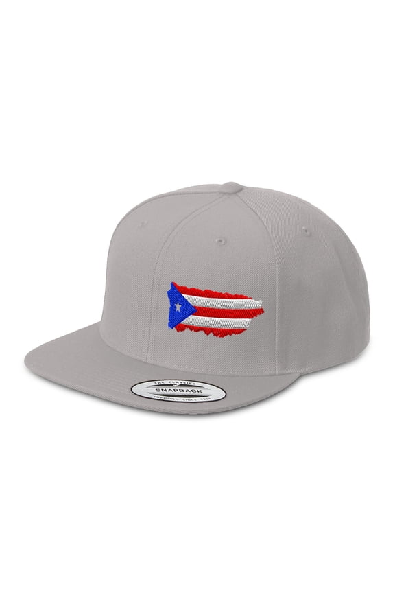 Snapback Hat for Men Flat Bill Left Side Panel Hats Puerto Rico Map Flag Embroidery Embroidered Flat Bill Hat Acrylic Silver Design Only