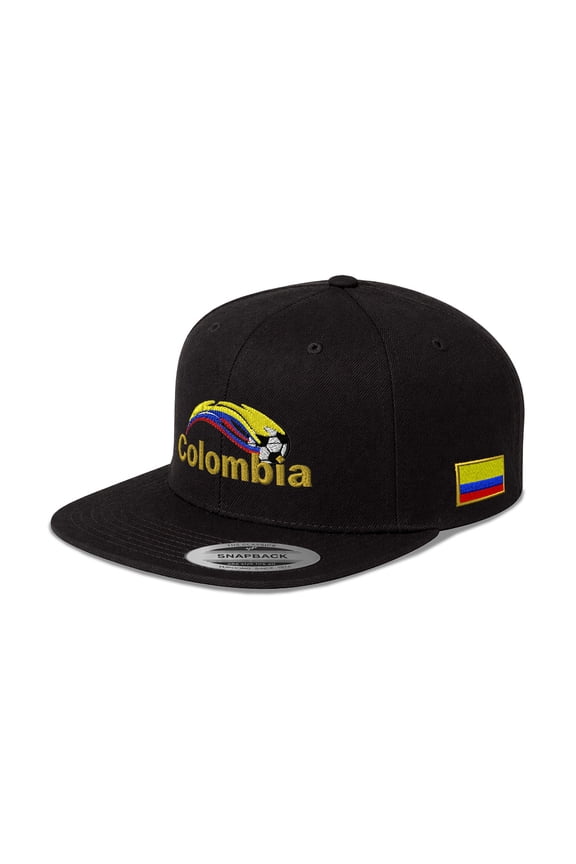 Snapback Hat for Men Flat Brim Colombia Colombian Soccer World Flag Football Embroidered Flat Bill Cap Acrylic Black Design Only