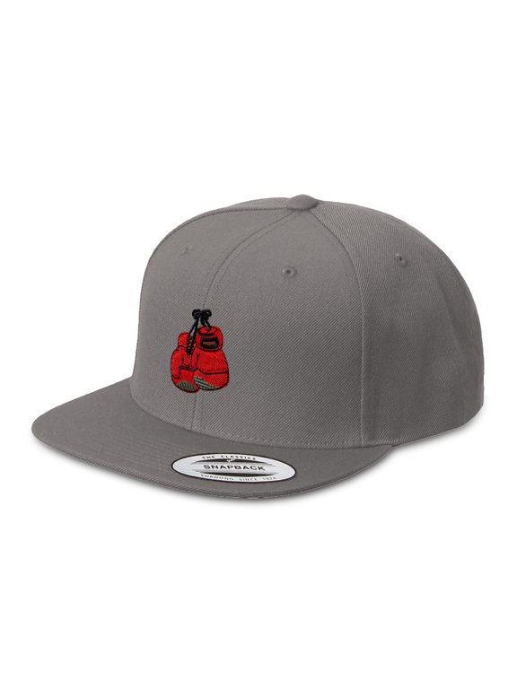 Snapback Hat for Men Flat Brim Hats Boxing Gloves Embroidered Flat Bill Hat Acrylic Dark Grey Design Only