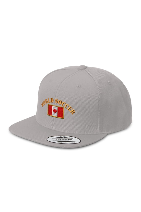 Snapback Hat for Men Flat Brim Hats Canada Canadian World Soccer Country Flag Embroidered Flat Bill Cap Acrylic Silver Design Only