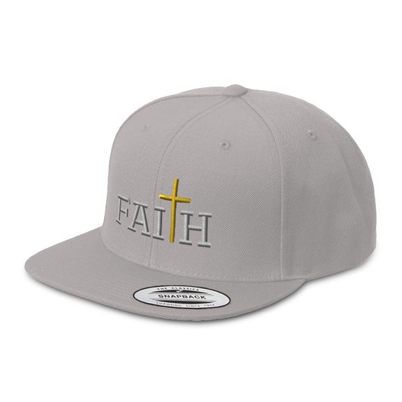 Snapback Hat for Men Flat Brim Hats Faith Jesus Faith Christ Christian Embroidered Flat Bill Hat Acrylic Silver Design Only