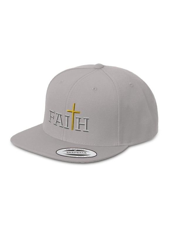 Snapback Hat for Men Flat Brim Hats Faith Jesus Faith Christ Christian Embroidered Flat Bill Hat Acrylic Silver Design Only