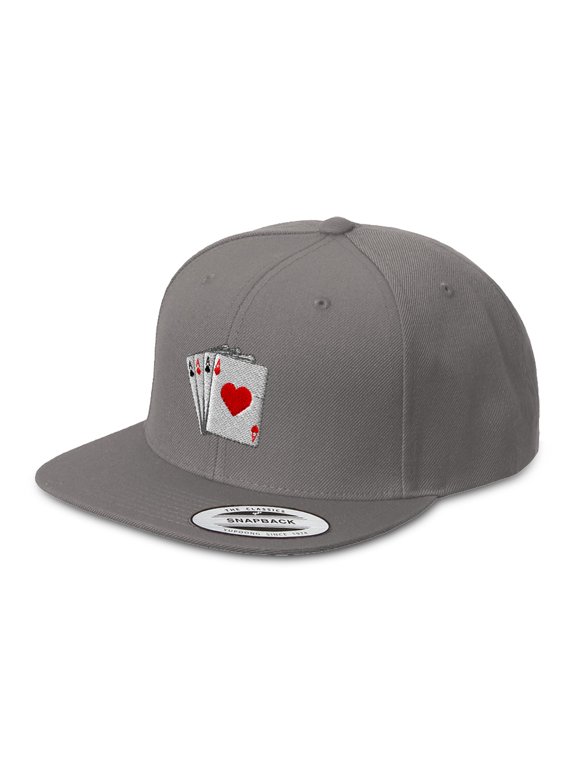 Snapback Hat for Men Flat Brim Hats Game Poker Cards as Logo Embroidery Embroidered Flat Bill Hat Acrylic Dark Grey Design Only
