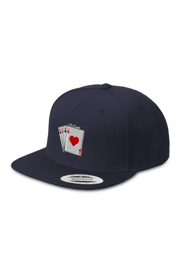 Snapback Hat for Men Flat Brim Hats Game Poker Cards as Logo Embroidery Embroidered Flat Bill Hat Acrylic Navy Design Only