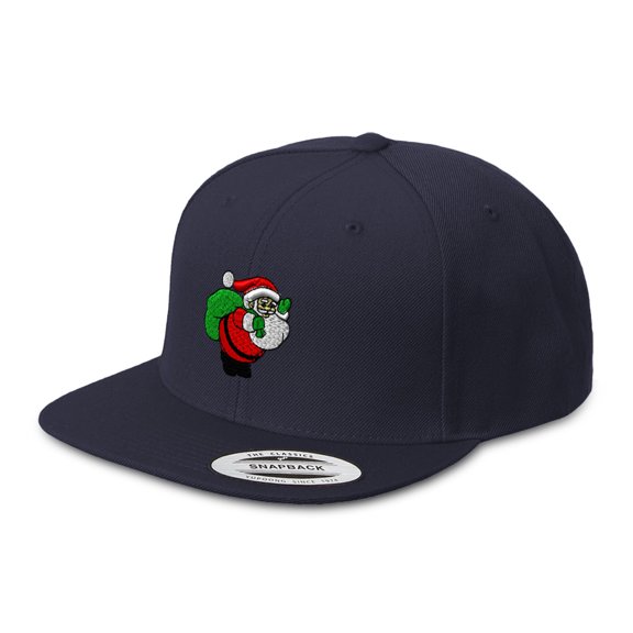 Snapback Hat for Men Flat Brim Hats Santa Claus Carrying Toys Embroidery Embroidered Flat Bill Hat Acrylic Navy Design Only