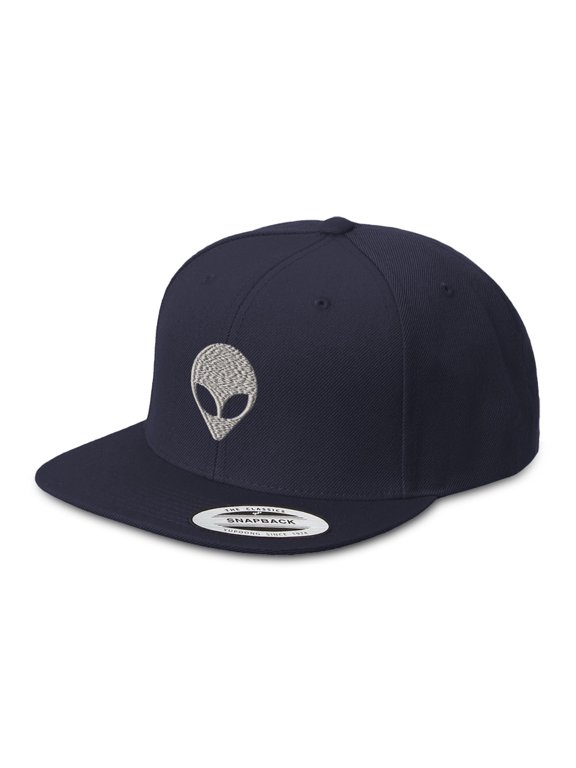 Snapback Hat for Men Flat Brim Hats Silver Alien Face Embroidery Embroidered Flat Bill Hat Acrylic Navy Design Only