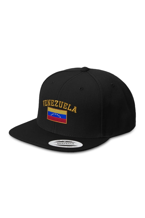 Snapback Hat for Men Flat Brim Hats Venezuela Flag Embroidered Flat Bill Hat Acrylic Black Design Only