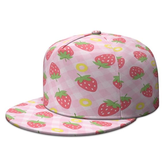 Snapback Hat for Men Women,Strawberry Flat Bill Hats Teens Adjustable Baseball Cap for Hip Hop Enthusiasts